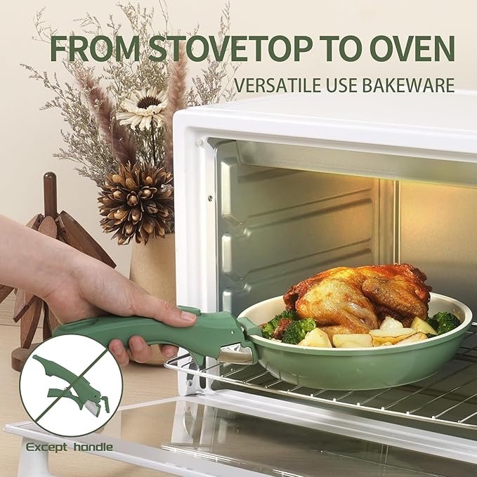 8PCS Ceramic Cookware,Nonstick Ceramic Pan, Removable Handle Pots and Pans Set, Stackable Set