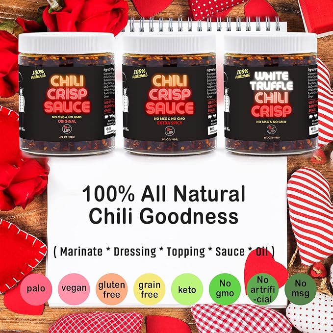 SAUCE UP White Truffle Chili Crisp 6oz | Gourmet Vegan Chili Oil with 13 Natural Ingredients |