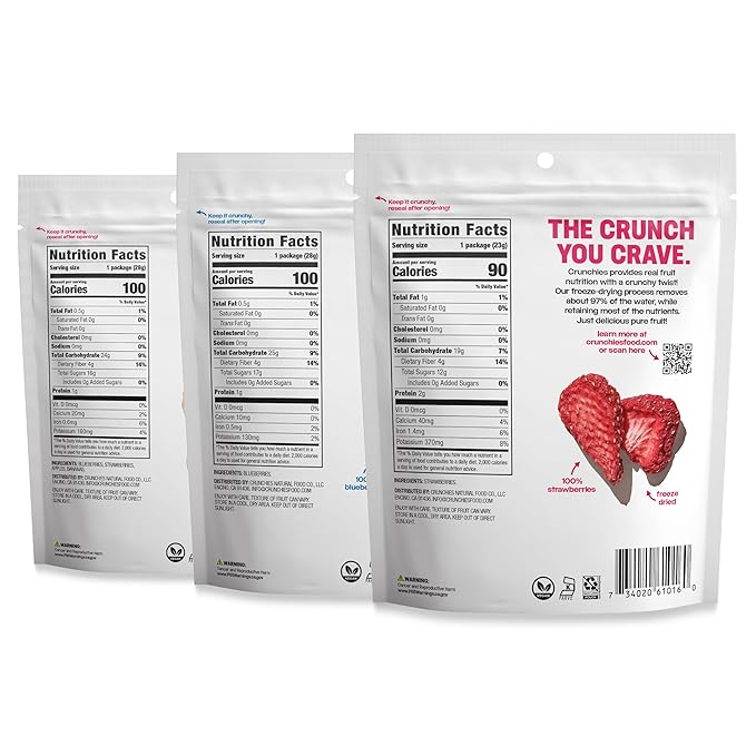 Crunchies Freeze-Dried Fruits, 100% All Natural Crispy Fruit, Non GMO and Kosher, Resealable Freeze