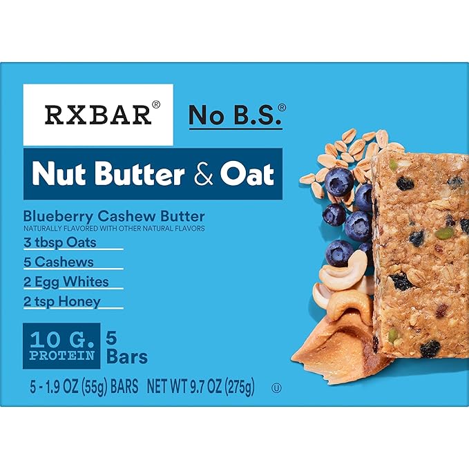 RXBAR Nut Butter and Oat Protein Bars, Protein Snacks, Snack Bars, Blueberry Cashew Butter (6