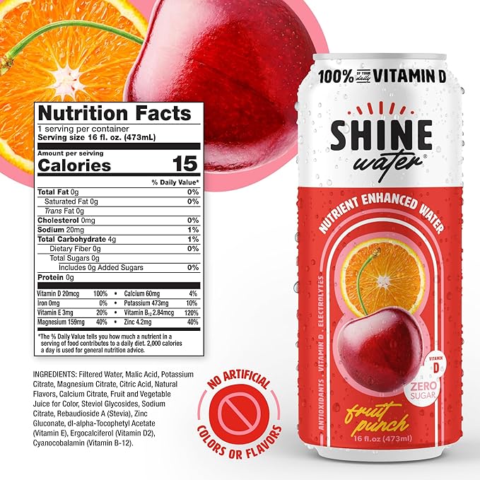 ShineWater Vitamin D Hydration Electrolyte Drink - Flavored water with electrolytes, Sugar-Free