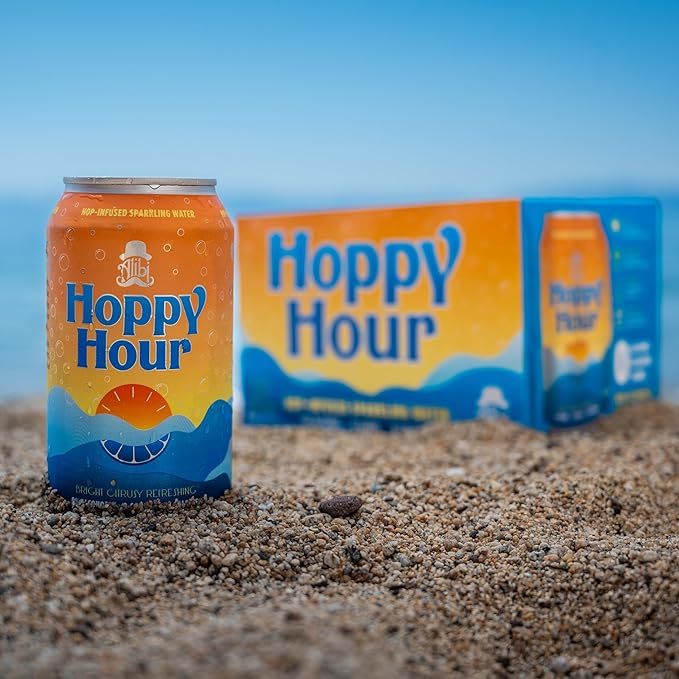 Hoppy Hour Sparkling Hop Water, Non-Alcoholic and Adaptogens Drink, Zero Sugar and Calories