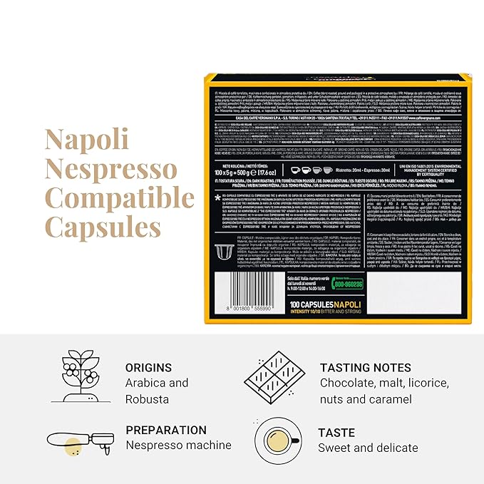 Caffe' Vergnano 1882 Medium Roast Espresso Original Line Machine Compatible Capsules, Single-Serve