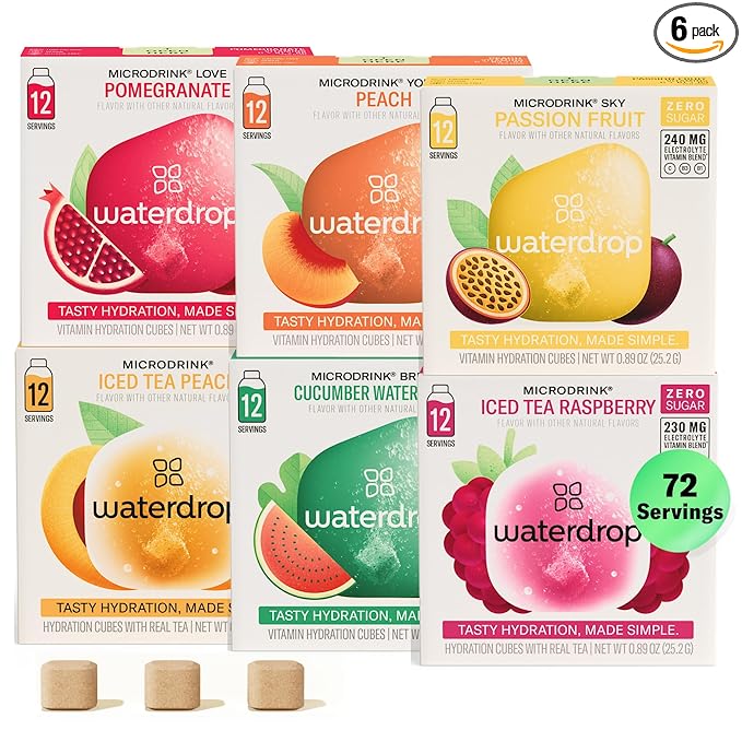 Waterdrop Hydration Cubes With Vitamin C, B Vitamins and Electrolytes, 6 Flavor Electrolyte Variety