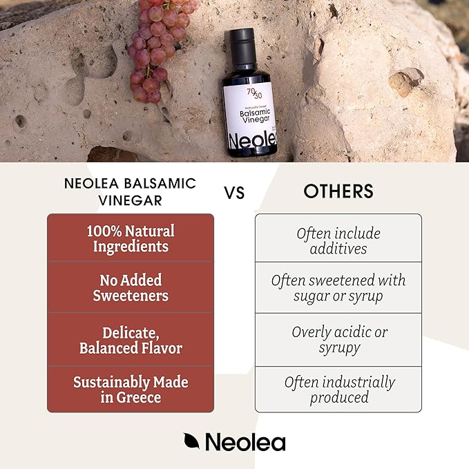 Neolea Dark Balsamic Vinegar from Greece - Made from 70% Grape Must & Red Wine Vinegar Aged in