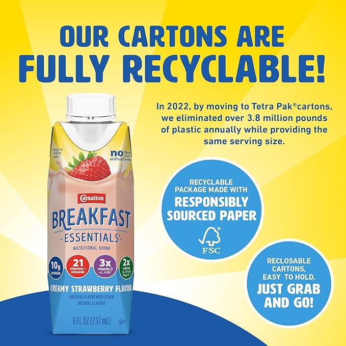 Carnation Breakfast Essentials Ready-to-Drink,Strawberry, 8 FL OZ Carton (Pack of 24)