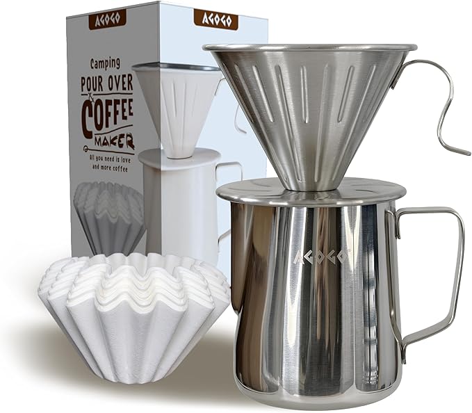 AGOGO Compact Portable Pour Over Coffee Maker Set - Easy Cleaning 304 Stainless Steel Dripper Set