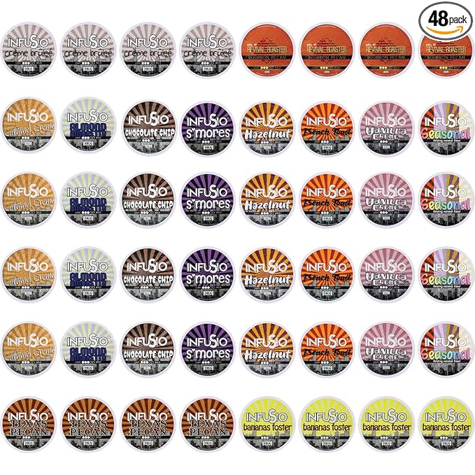InfuSio Flavored Coffee Pods Variety Pack – 48 Count, 12 Gourmet Medium Roast Dessert-Inspired