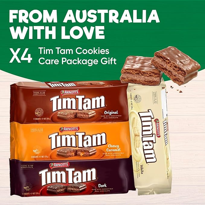 Tim Tam Cookies Gift, Snack Box, Australian Cookies Variety Pack with Chocolate Filling, 4 Pack