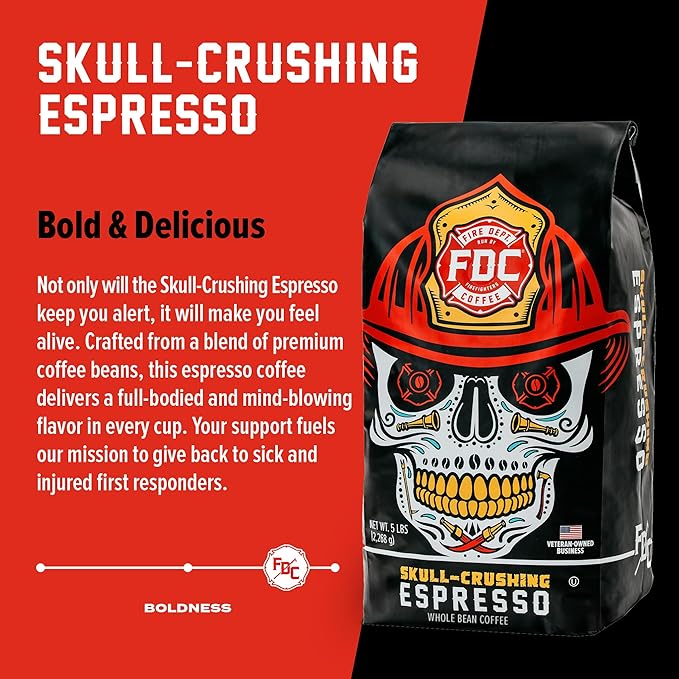 Fire Department Coffee - Gives Back to Firefighters - Full-Bodied & Bold Skull Crushing Espresso