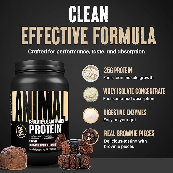 Animal Whey Isolate Protein Powder - Loaded for Pre & Post Workout Muscle Builder and Recovery with