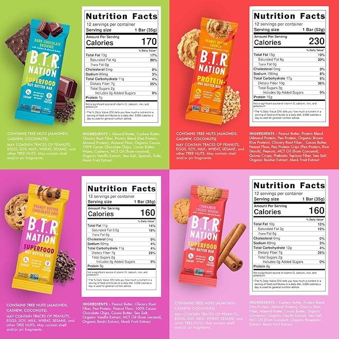 B.T.R. Nation Superfood Keto Protein Bar - Plant Based Vegan Protein | (12 Pack) Variety Pack | Low