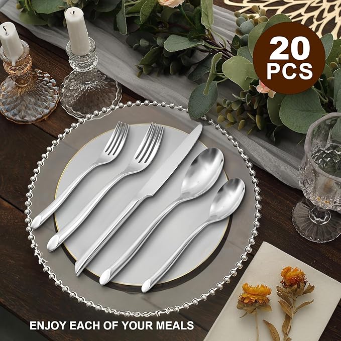 20-Piece Silverware Set, Stainless Steel Flatware Set, Cutlery Set Mirror Polished, Dishwasher