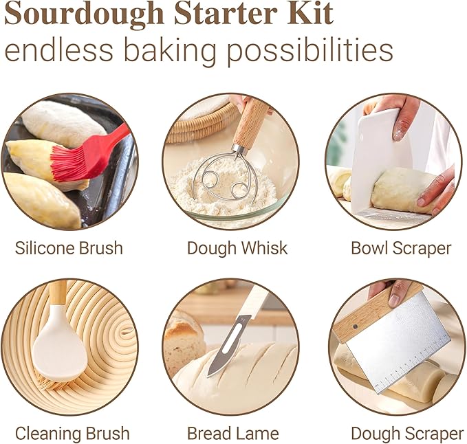 Sourdough Bread Proofing Basket Kit,9" Round and 10" Oval Banneton Basket with Liners &