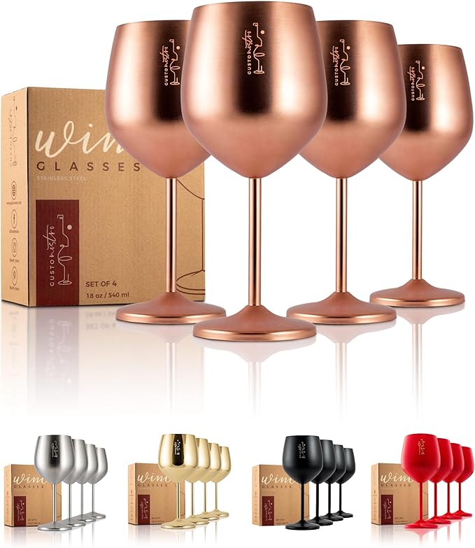 Gusto Nostro Stainless Steel Wine Glass - 18 oz - Unbreakable Rose Gold Wine Glasses for Travel
