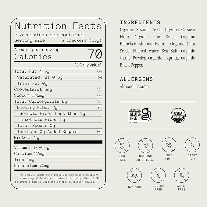 Julian Bakery® Organic Seed Crackers - Salt & Pepper 4oz | Gluten Free and Organic Certified |