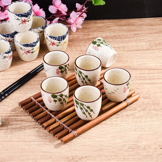 Porcelain Sake Cups, Set of 6 for Japanese Wine LY
