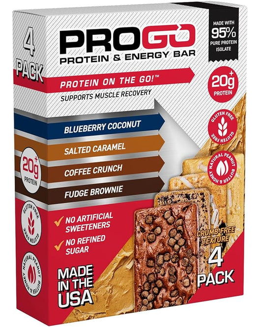 ProGo Protein Bars, Low Sugar, High Protein Snacks (Up to 22g) - 95% Pure Isolate for Faster Muscle