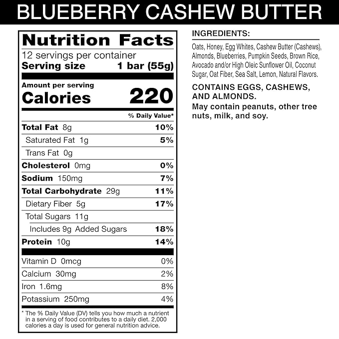 RXBAR Nut Butter and Oat Protein Bars, Protein Snacks, Snack Bars, Blueberry Cashew Butter, 23.2oz