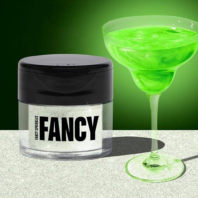 Fancy Sprinkles Limited Edition Halloween Glow Worm Green Premium Edible Glitter, Glows Under Black