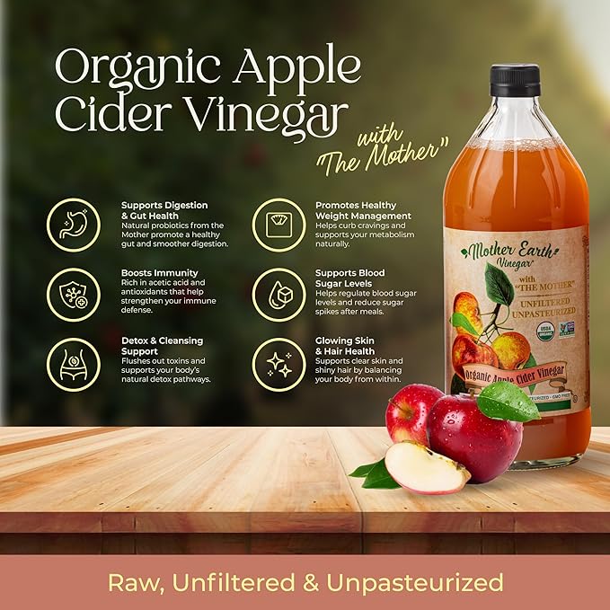 Mother Earth, Organic Apple Cider Vinegar with The Mother, Fresh Pressed Organic Apples, OACV, ACV