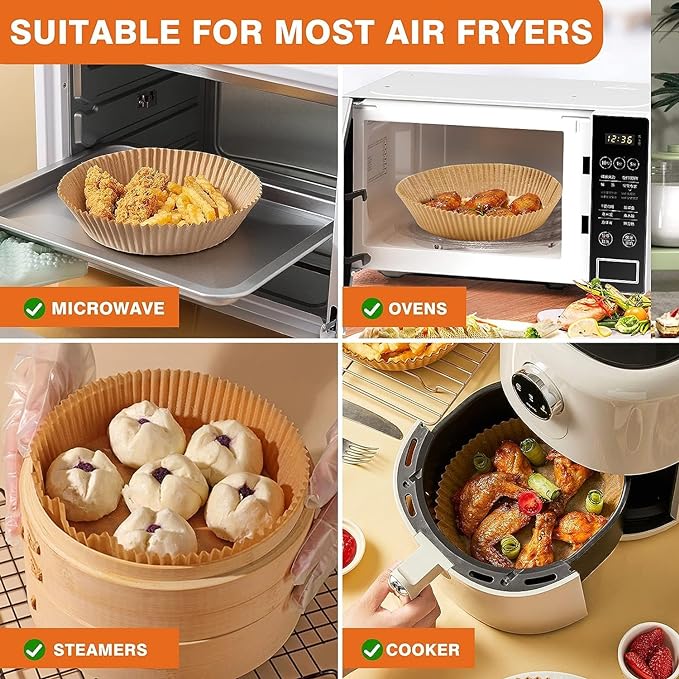 Vailnd 9inch Round Air Fryer Liners Disposable, 125PCS Non-Stick Parchment Paper Liners, Oil