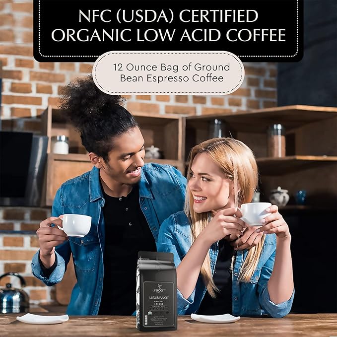 Lifeboost Organic Espresso Ground Coffee - Non-GMO Low Acid Single Origin USDA Shade Grown Organic