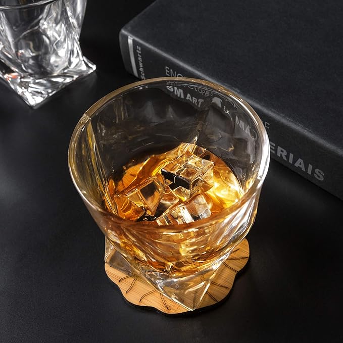 KANARS Old Fashioned Whiskey Glasses with Luxury Box - 10 Oz Twisted Liquor Tumblers for Scotch