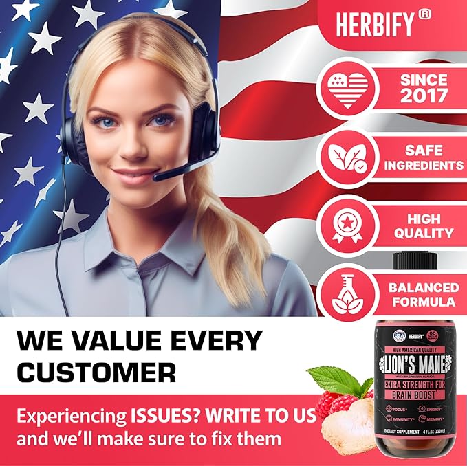 HERBIFY Lions Mane Supplement - Daily Mushroom Supplement for Memory, Focus & Clarity - Brain