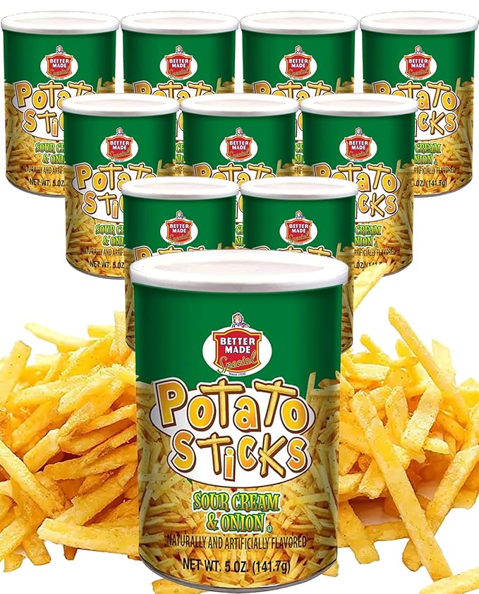 Better Made Potato Sticks 5oz Canister- (Sour Cream & Onion, 12 Can Tray) - Shoestring Potato