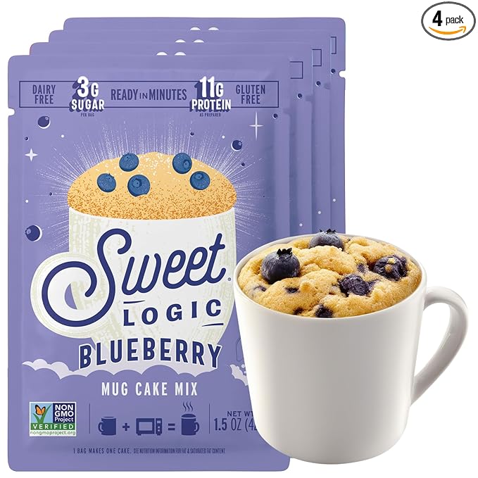 Sweet Logic Keto Dessert Mug Cake Mixes - Blueberry Muffin - Low Sugar - Gluten-Free - Low Carb