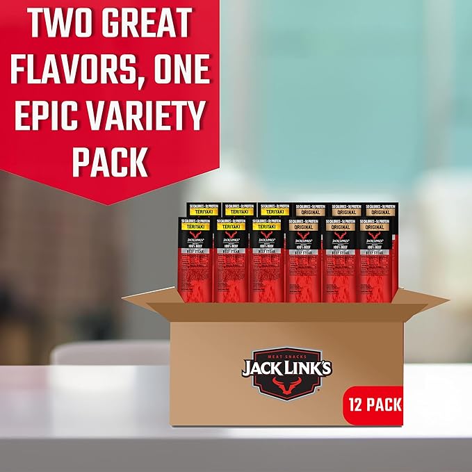 Jack Link's Beef Steak, Original and Teriyaki - Protein Snacks, Meat Snack, Good Source of Protein