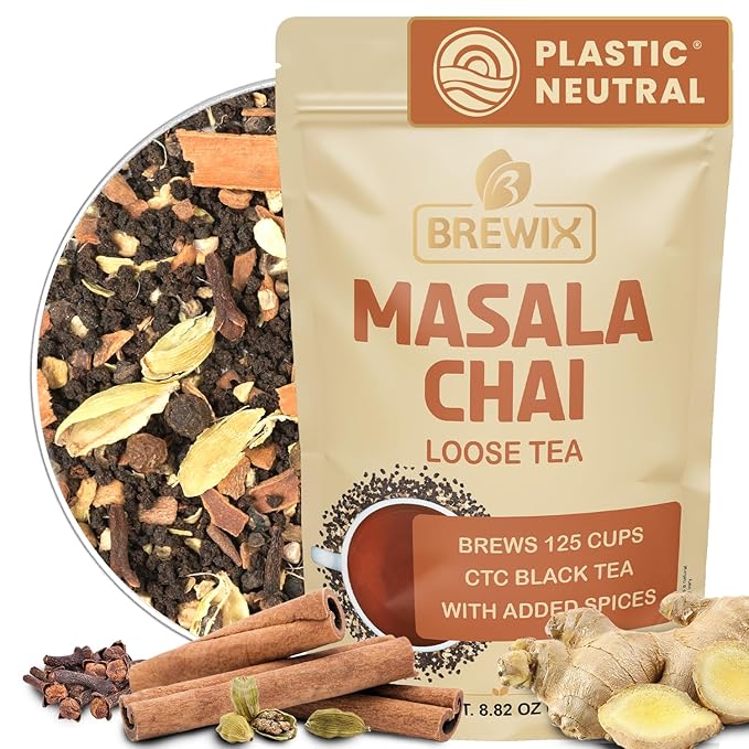 BREWIX, Masala Chai Tea Loose Leaf CTC TEA (125+ Cups, 8.82oz/250g) Strong Robust & Aromatic, All
