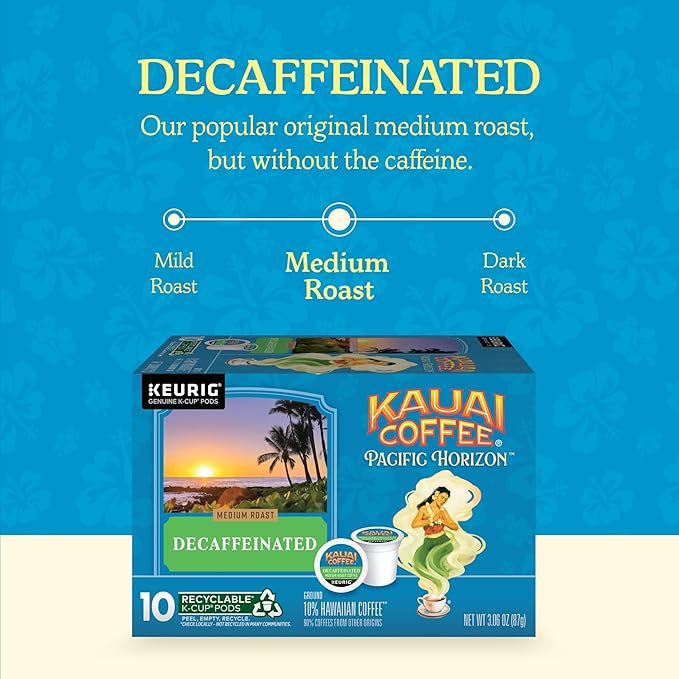 Kauai Coffee K-Cup Pods for Keurig Brewers – Arabica Coffee, 10% Hawaiian – Medium Roast, Bright