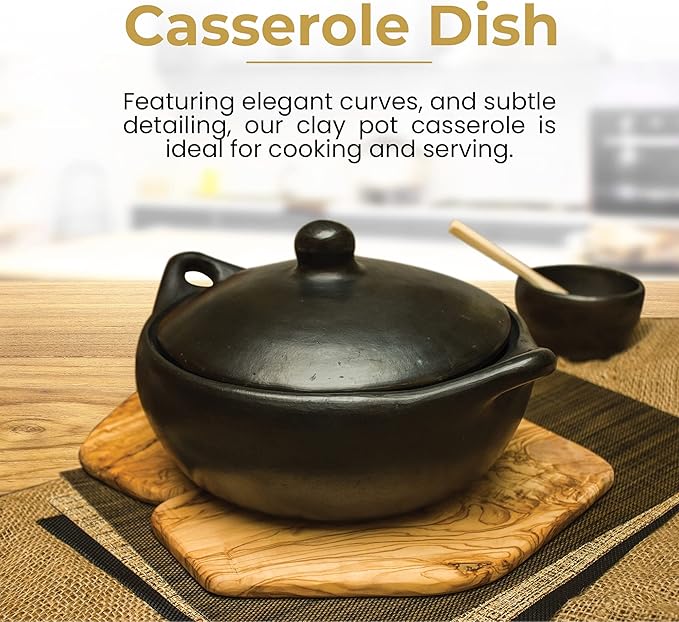 Authentic Chamba Casserole - Elegant Handmade Black Clay Cooking Pot with Cover - Perfect for