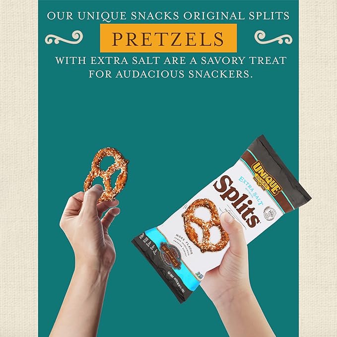 Unique Snacks Extra Salt Splits Pretzels, Original Split-Open Pretzels, Delicious Homestyle Baked