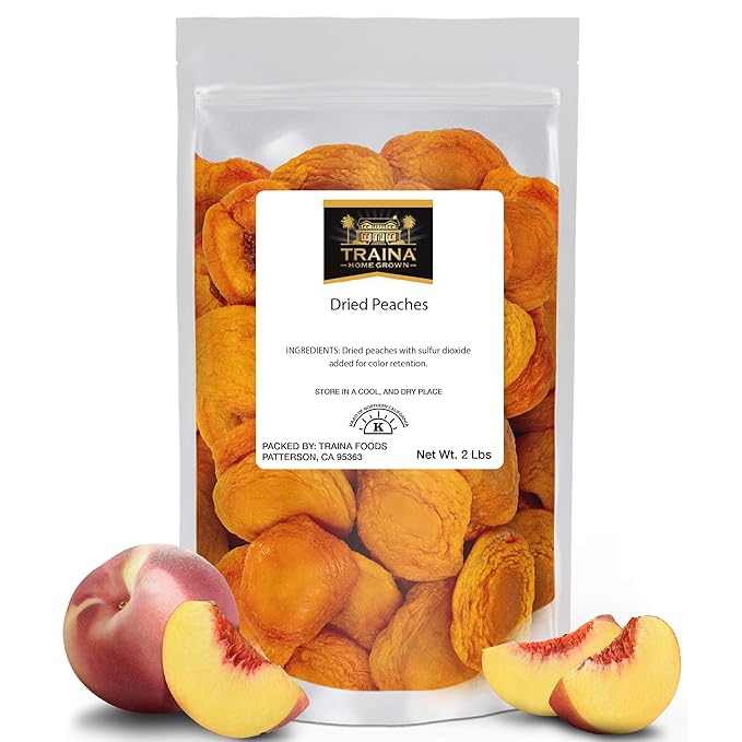 Traina Home Grown California Extra Fancy Sun Dried Peach Halves - Healthy, No Sugar Added, Non GMO