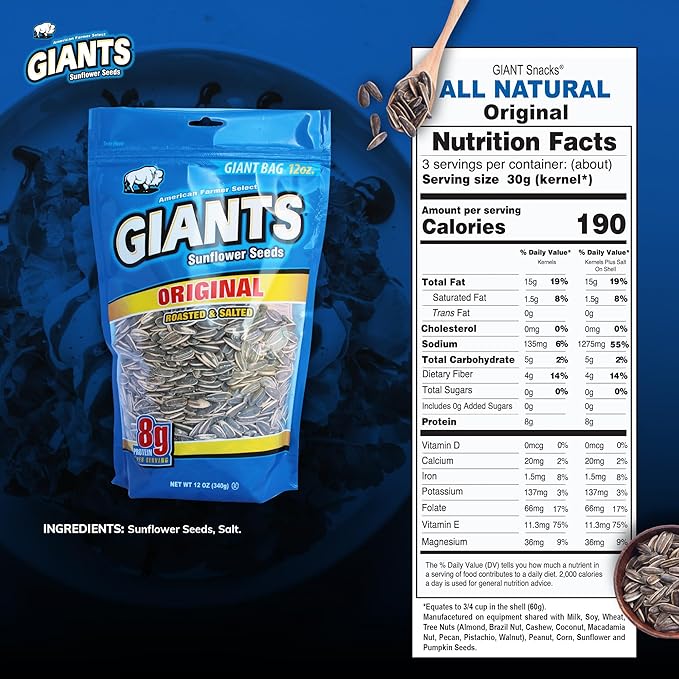 GIANTS Original Sunflower Seeds - Sunflower Seeds to Eat, Sunflower Seeds Bulk, Lightly Salted for
