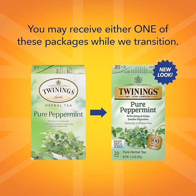 Twinings Pure Peppermint Individually Wrapped Tea Bags, 20 Count (Pack of 1), Fresh Minty Flavour
