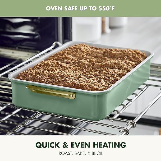 GreenPan Bakeware Rectangular Cake Pan, Ceramic Nonstick Baking Pan, PFAS & BPA Free, Gold Handles