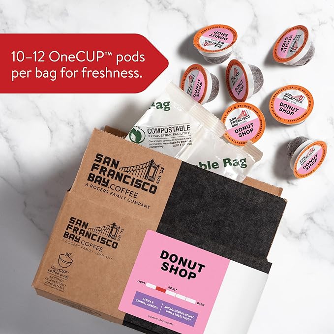 San Francisco Bay Compostable Coffee Pods - Donut Shop (12 Ct) K Cup Compatible including Keurig