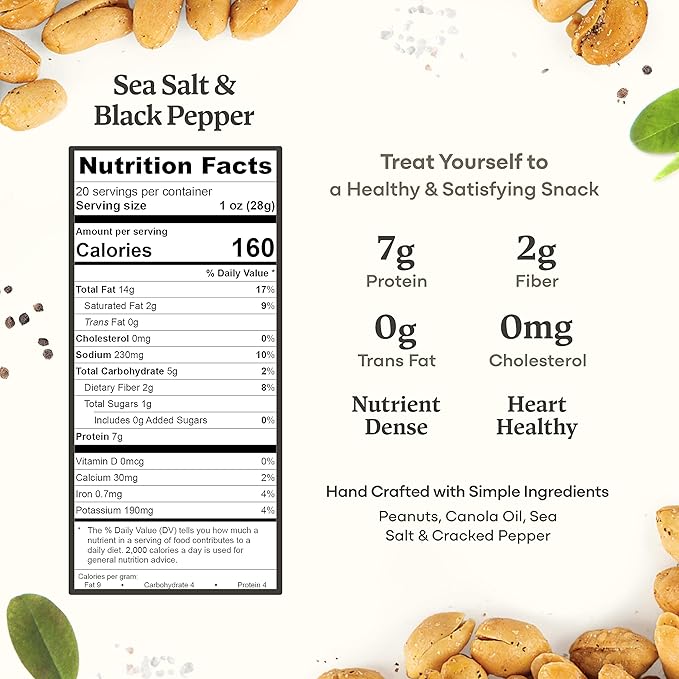 Belmont Peanuts Gourmet Sea Salt and Black Pepper Flavored Virginia Peanuts, 20 oz (1 Pack) ??Only