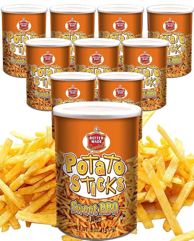 Better Made Potato Sticks 5oz Canister - (Sweet BBQ, 12 Can Tray) Shoestring Potato Sticks - Gluten