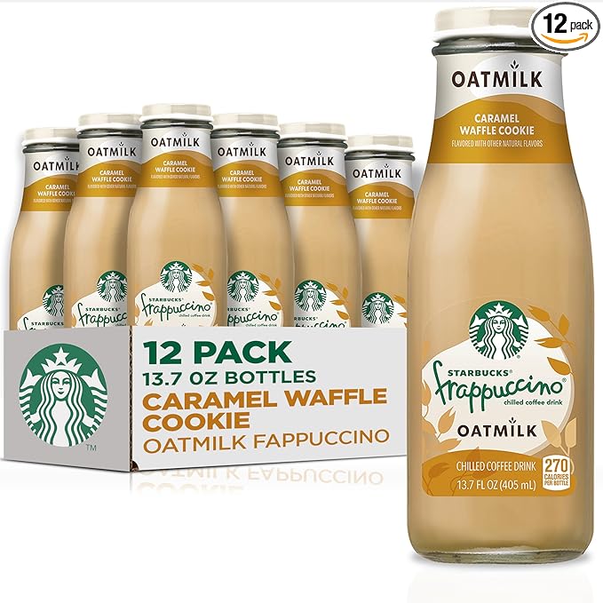 Starbucks Oatmilk Frappuccino, Coffee Drink, Caramel Waffle Cookie Oat Milk, 13.7 fl oz Bottles (12