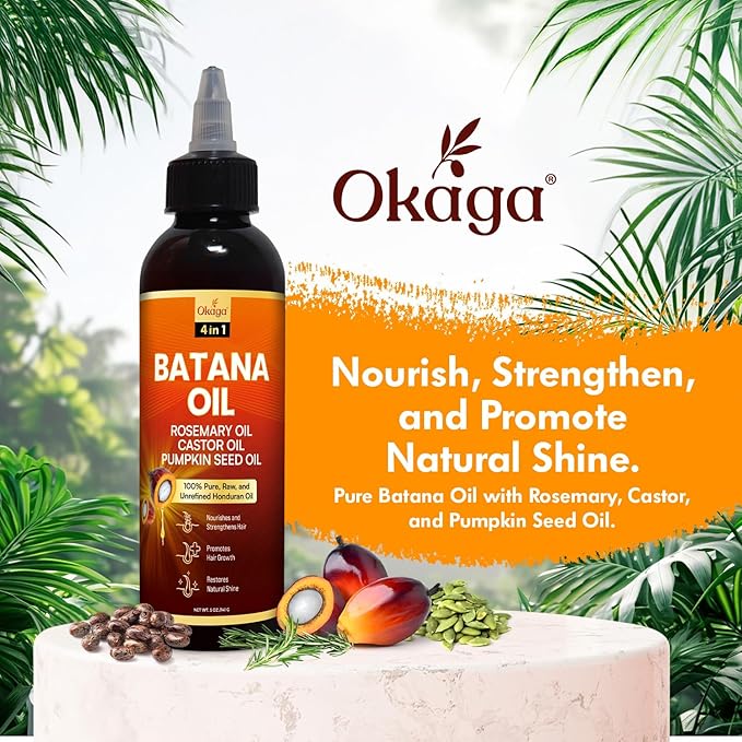 Batana Oil for Hair Growth with Rosemary, Castor, and Pumpkin Seed Oils, 100% Pure Unrefined