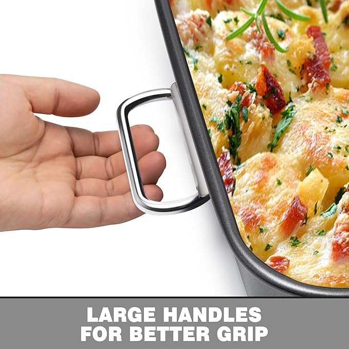 Tiawudi Lasagna Pan with Handles, 15x10x3 Inch Bakeware for Oven, Nonstick Rectangular Roasting