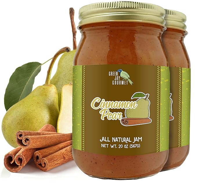Green Jay Gourmet Cinnamon Pear Jam - All-Natural Fruit Jam with Pears & Cinnamon - Vegan