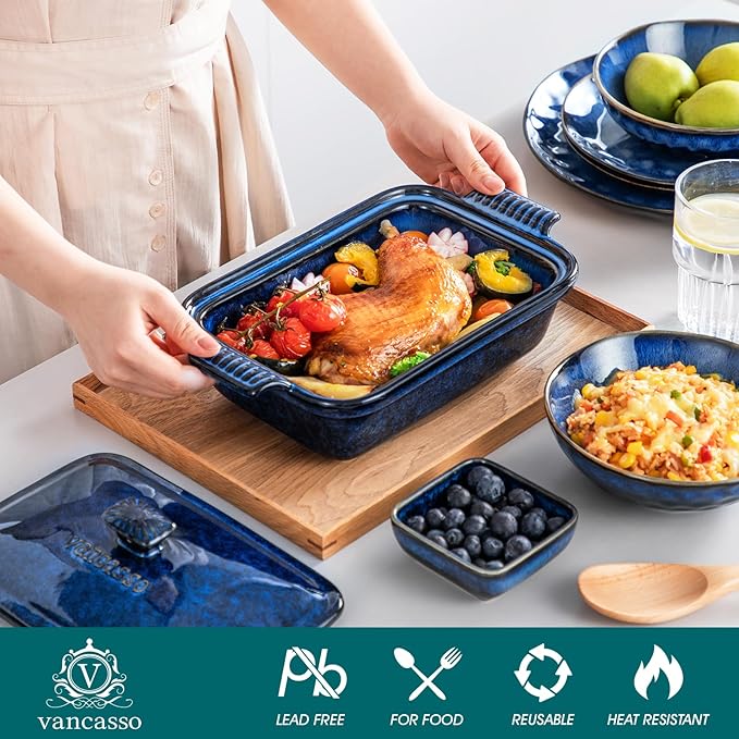 vancasso Starry Casserole Dish With Lid, 1.9 Quart Deep Lasagna Pan Ceramic Bakeware Covered
