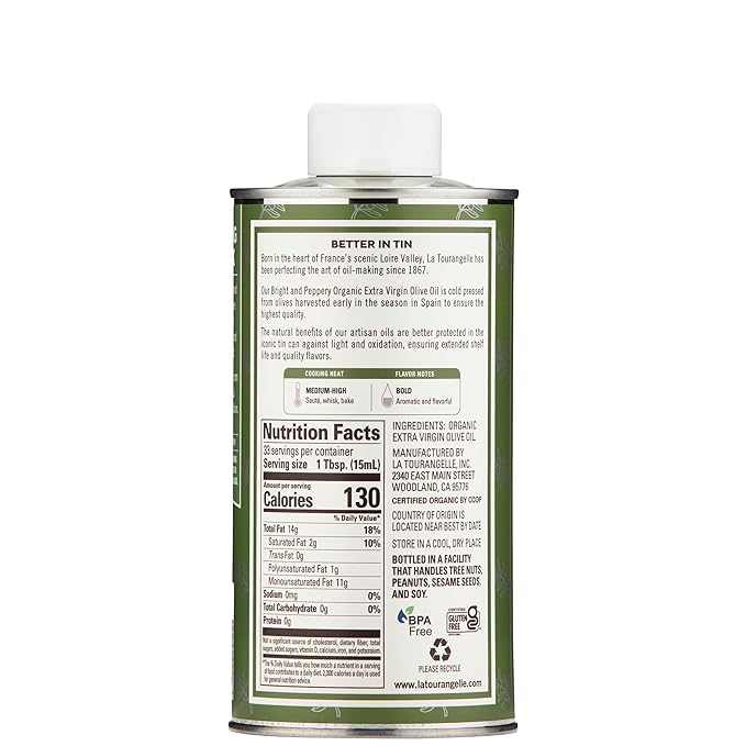 La Tourangelle, Organic Extra Virgin Olive Oil, Cold-Pressed High Antioxidant Picual Olives From