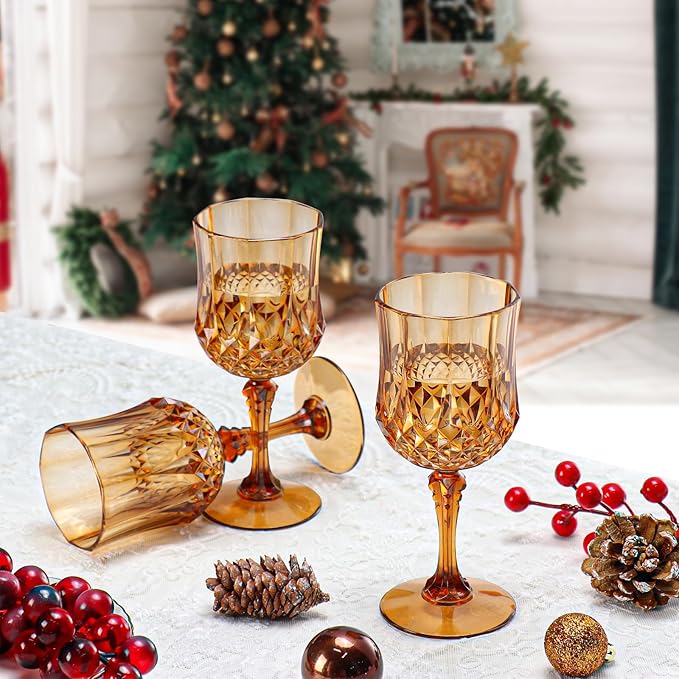 XUWAIDSGN 7oz Plastic Vintage Wine Glasses Drinking Glasses Unbreakable Wedding Glassware Crystal